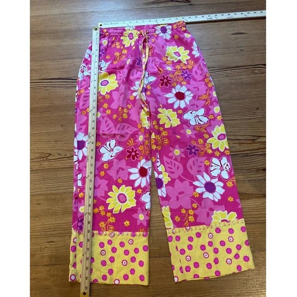 Bamboo Traders Silk Wide Leg Pants Women Pink Yellow Floral Sequin Good SIZE S - Picture 5 of 7